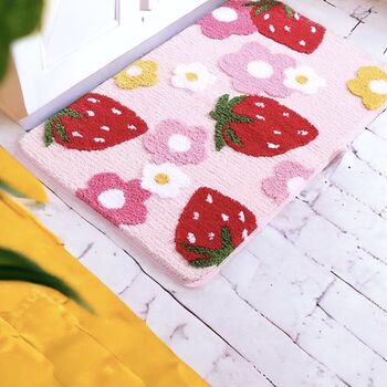 Luxury Thick Absorbent Strawberry Bathroom Mat, 7 of 8