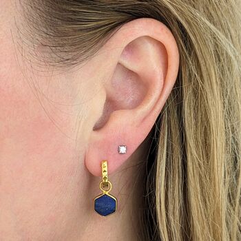 The Hexagon Lapis Lazuli Gold Plated Gemstone Earrings, 2 of 5