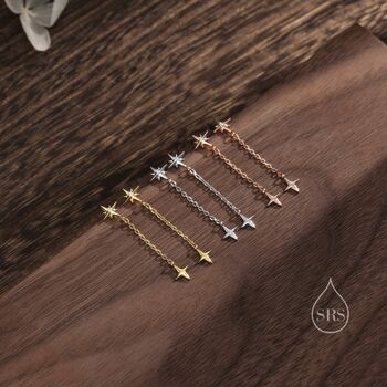 Starburst Dangle Chain Stud Earrings In Sterling Silver, 2 of 11