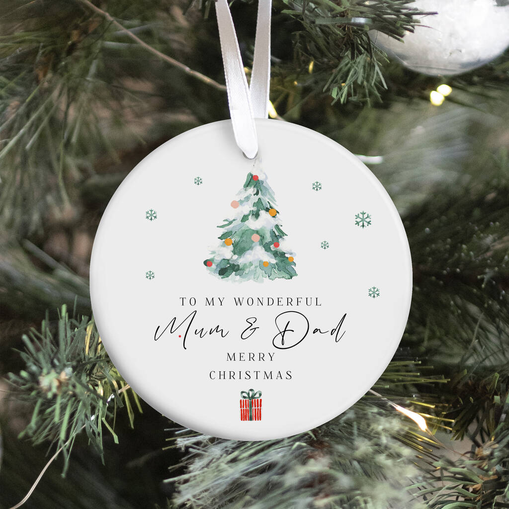 Mum And Dad Christmas Ceramic Ornament Gift, 1 of 7