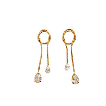 18k Gold Plated Chain Earrings With Teardrop Crystals, 2 of 2