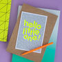 Hello Little One! Handmade Baby Card Neon Yellow/Grey, thumbnail 3 of 7