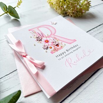 Handmade Pink Monogramed Birthday Card, 7 of 10