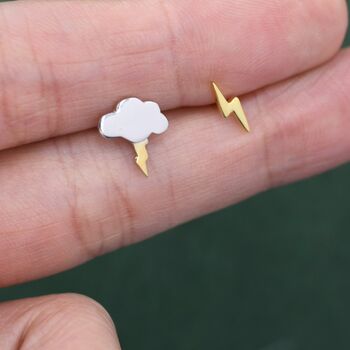 Mismatched Cloud And Lightning Bolt Stud Earrings, 4 of 9