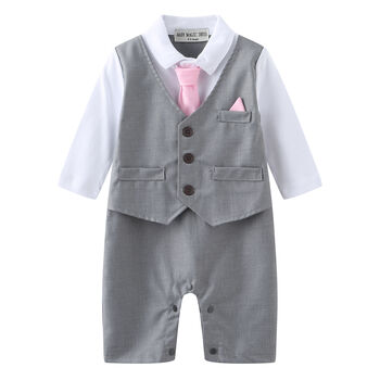 Baby Boy's All In One Outfit With Tie And Handkerchief, 2 of 5