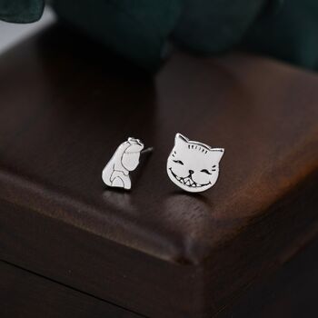 Asymmetric Alice And Cat Stud Earrings, 7 of 11
