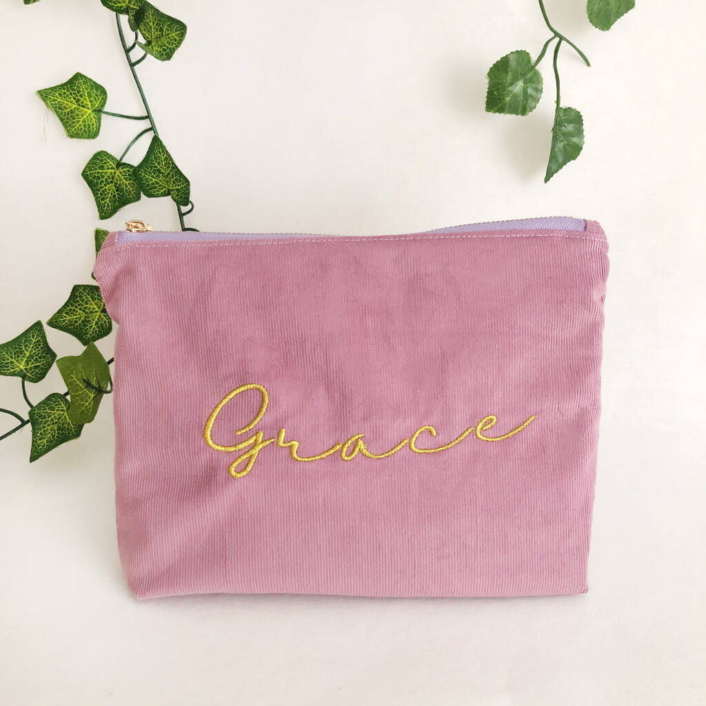 Personalised Corduroy Make Up Pouch Bags Lavender, 1 of 6