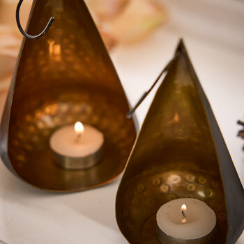 Set Of Two Brass Hanging Tea Light Holders, 4 of 8