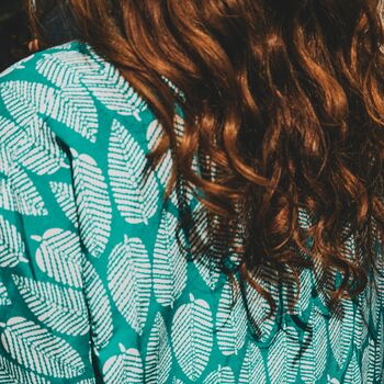 Turquoise Leaf Print Viscose Kimono, 4 of 4