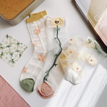 Retro Floral Mesh Socks, Gift For Mum, 5 of 10