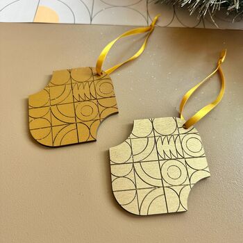 Holiday Decor Wooden Ornament Set Christmas Tree Decor Gold Decor, 7 of 9