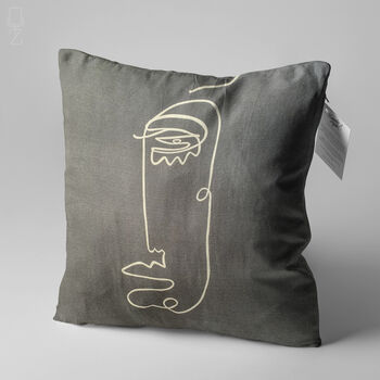 Dark Grey Cushion Cover With Abstract Face Pattern, 3 of 7