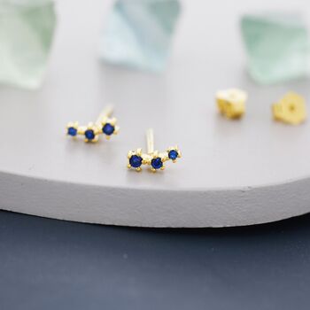 Extra Tiny Sapphire Blue Cz Trio Stud Earrings, 2 of 12