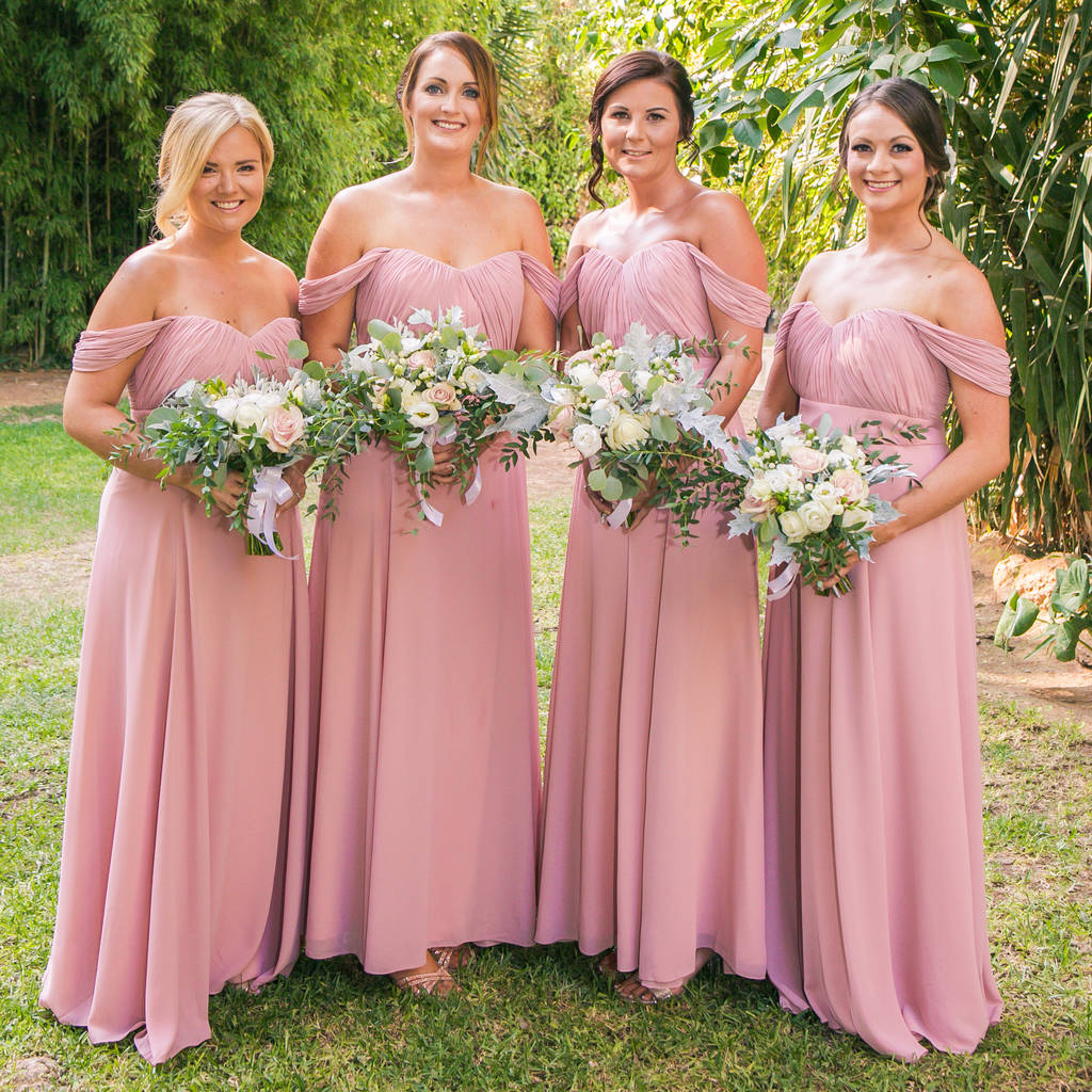 Bardot Floor Length Bridesmaid Dress In 35 Colours By Matchimony ...