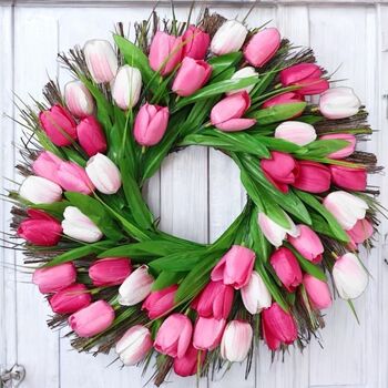 Handmade Pink And White Tulip Wreath, 4 of 7