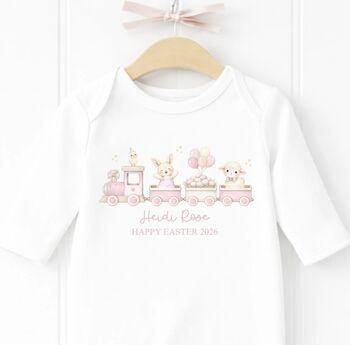 Personalised 'My First Easter' Train Baby Sleepsuit, 2 of 3