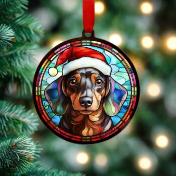 Dachshund Dapple In Santa Hat Suncatcher Decoration, 4 of 6