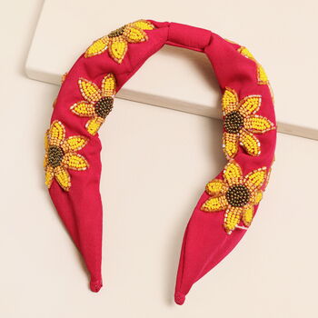 Pink Sunflower Beaded Headband, 2 of 3