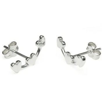 Sterling Silver 925 Trio Love Heart Ear Crawler Stud Earrings, 3 of 7