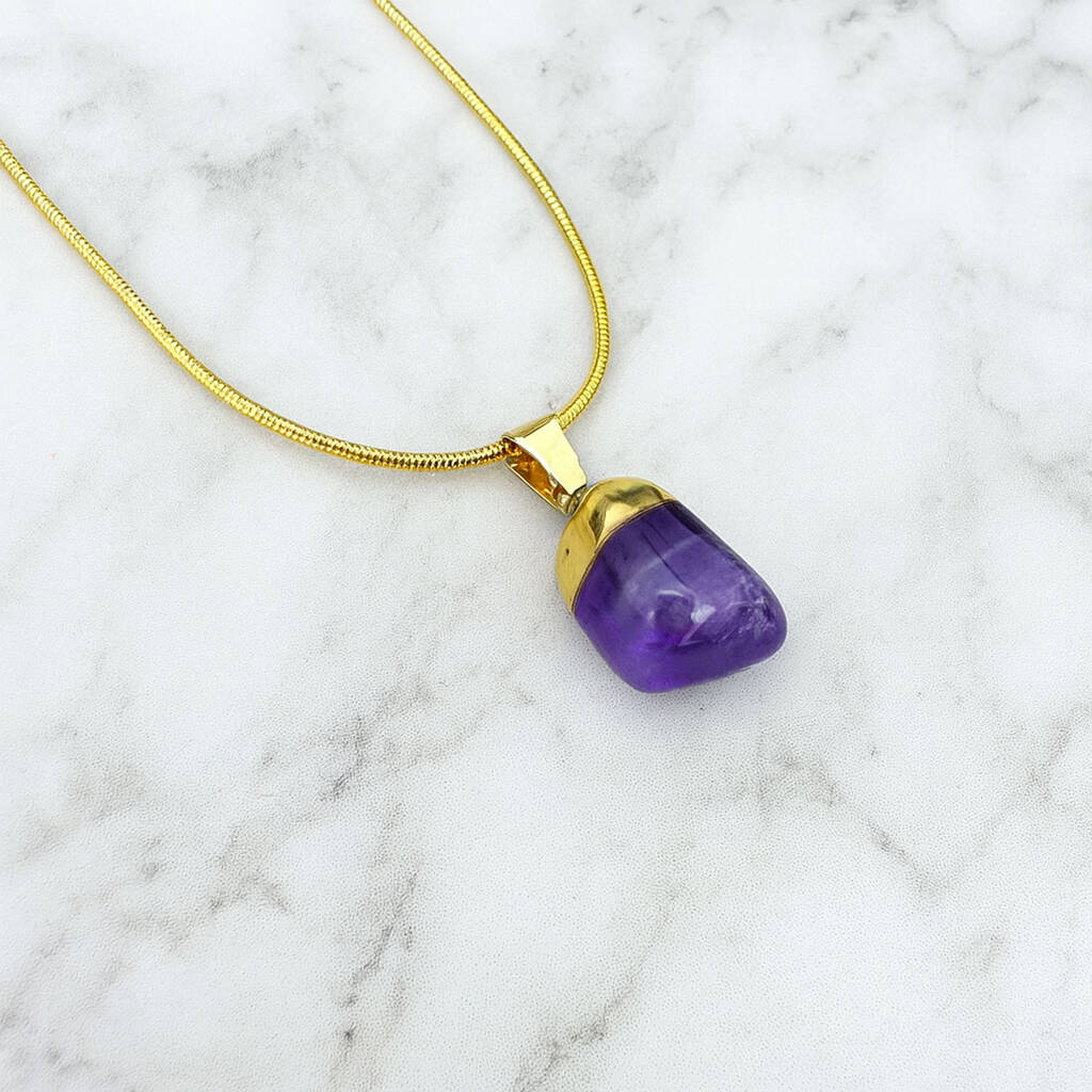 Amethyst Pendant Gifts For Her / Gold Plated 18' Chain, 1 of 4