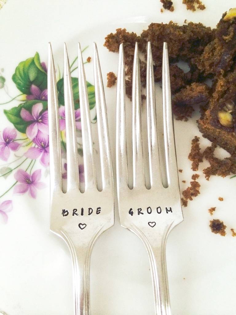 Pair Of Silverplated Personalised Wedding Cake Forks By Vintage Candy