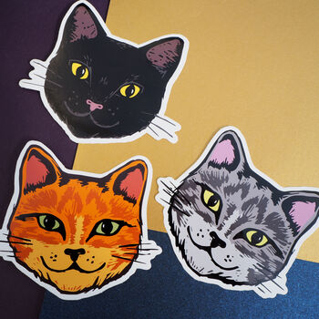 Three Cute Cat Face Vinyl Stickers, 3 of 7