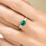Emerald Round Cut Three Stone Engagement Ring In Sterling Silver And Gold, thumbnail 1 of 12
