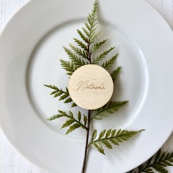 Round Wooden Wedding Favour Place Name Settings, 2 of 9