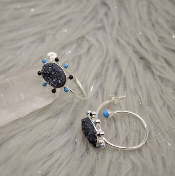 Black Onyx, Agate, Turquoise Earrings, Sterling Silver, 4 of 8
