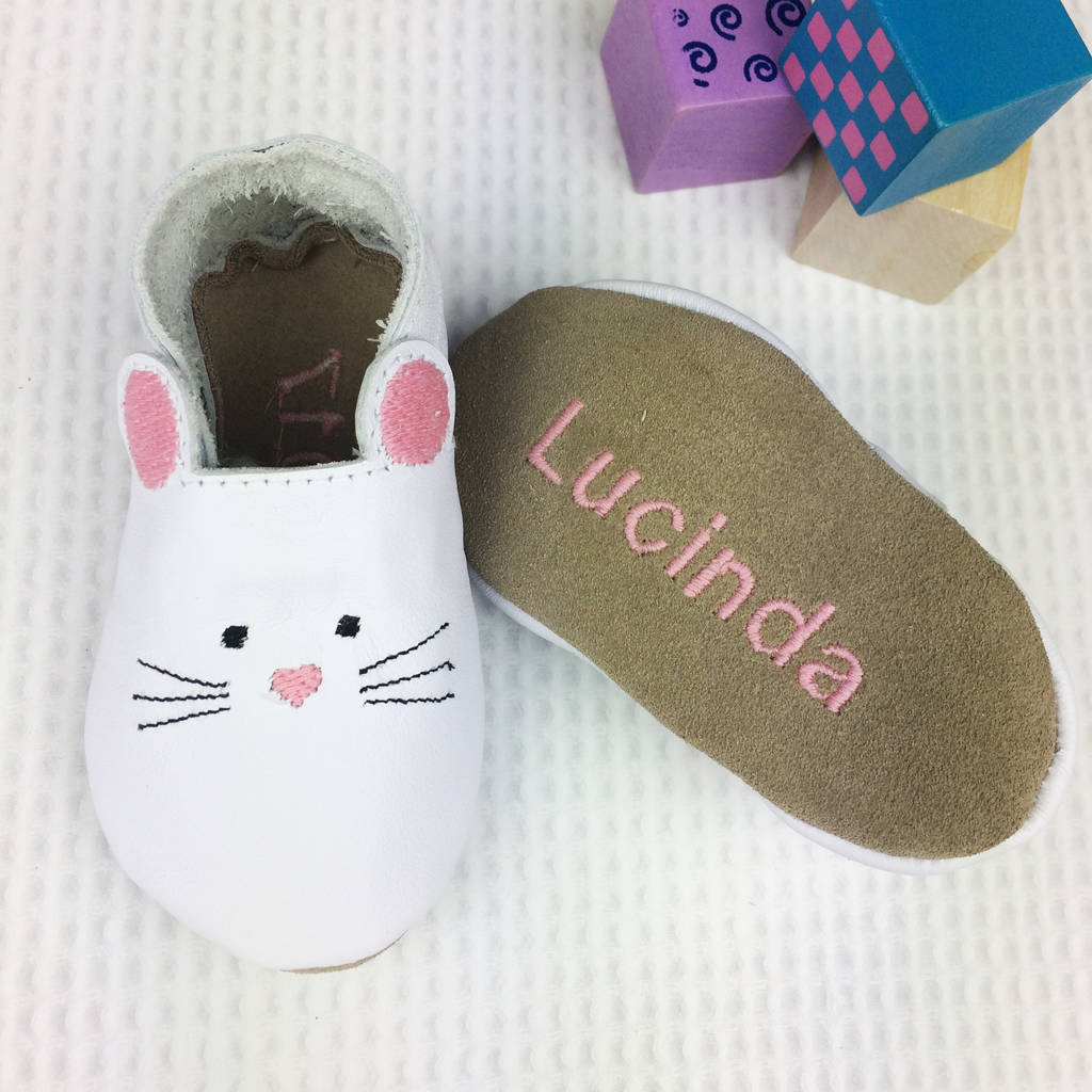 Personalised Leather Mouse Baby Shoes, 1 of 4