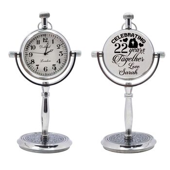 Personalised 22nd Anniversary Silver Colour Desk Clock, 2 of 12