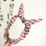 Rust Gingham Cotton Headband Extra Wide Wire Headband, thumbnail 1 of 3