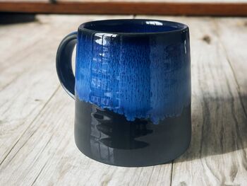 Set Of Four Reactive Glaze Brûlée Mugs In Black And Blue, 6 of 7