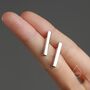 Sterling Silver Long Geometric Bar Stud Earrings, thumbnail 2 of 12