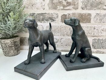 Set Of Two Bronzed Dog Bookends – Labrador And Spaniel, 3 of 12