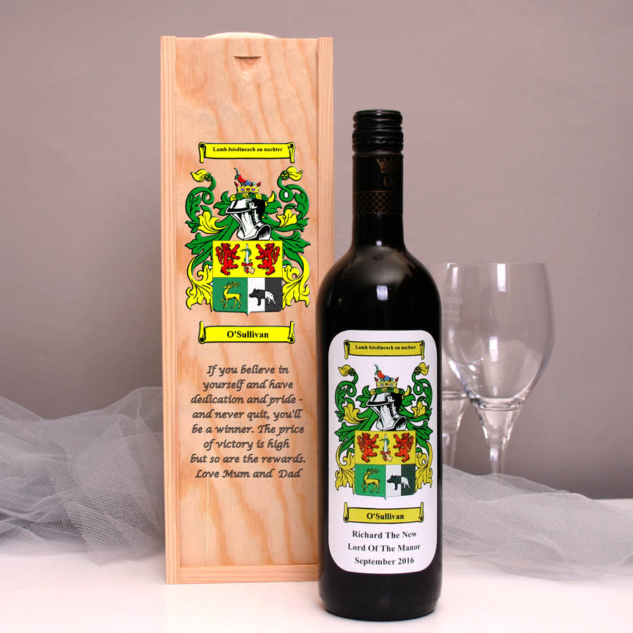 Personalised Wine Gift With Family Crest Label