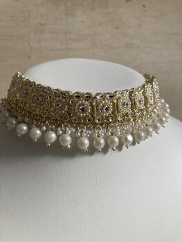 White Pearl Lightweight Gold Plated Indian Choker Set, 7 of 11