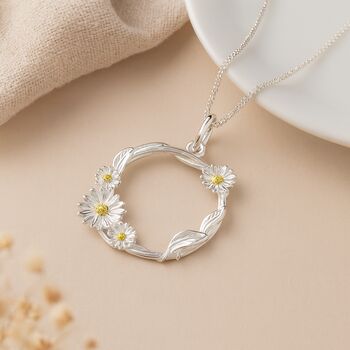 Personalised Sterling Silver And Gold Daisy Wreath Pendant Necklace, 2 of 10