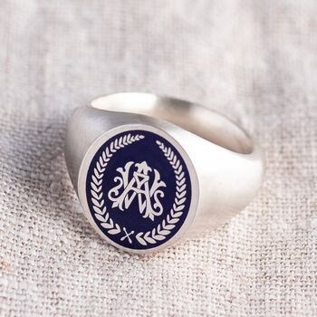 Sterling Silver And Enamel Monogram Signet Ring, 3 of 11