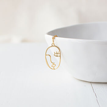 Gold Plated Abstract Face Necklace, 3 of 9