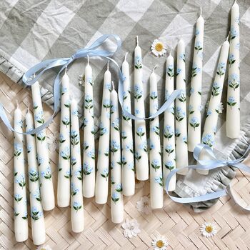 Hand Painted Blue Hydrangea Taper Candles, 6 of 10