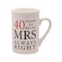 Ruby Anniversary 40 Years Mr And Mrs Always Right Mugs, thumbnail 4 of 5