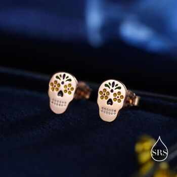 Sterling Silver Enamel Sugar Skull Stud Earrings, 3 of 12