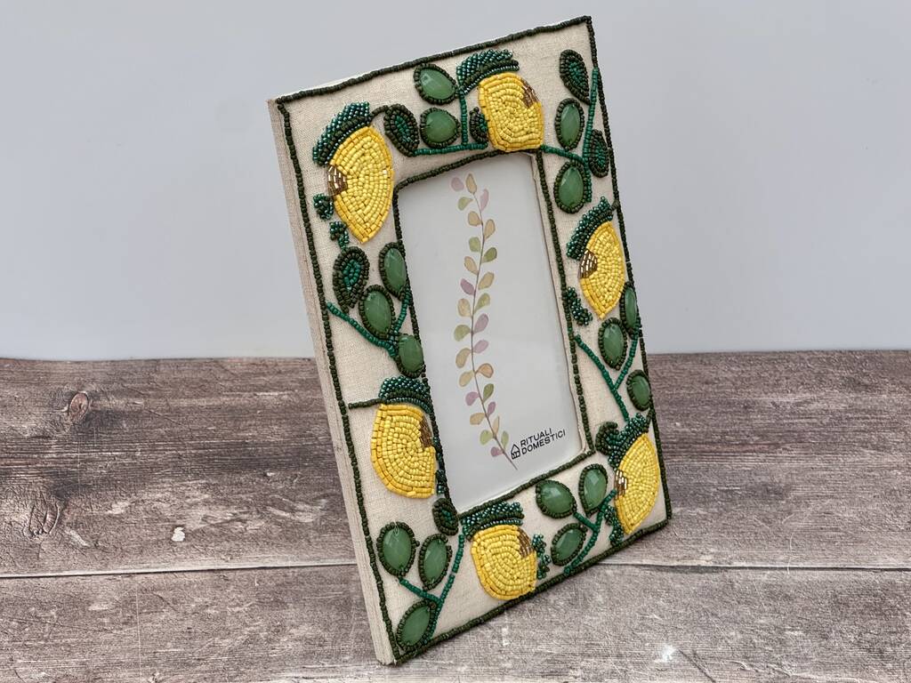 Lemon Beaded Patterned Photo Frame, Four X Six, 1 of 3
