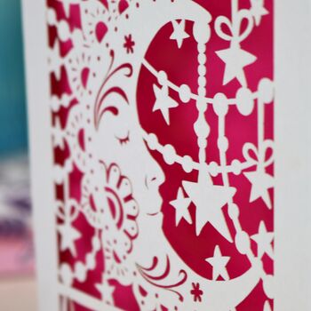 Personalised Papercut Over The Moon Congratulations Card, 2 of 7