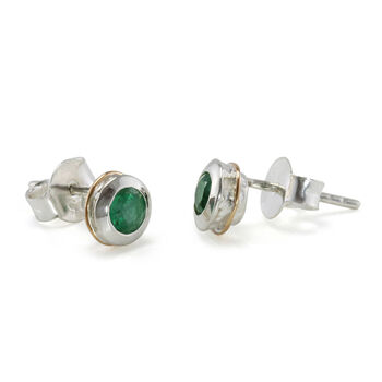 Handmade Sterling Silver Dainty Emerald Stud Earrings, 4 of 7