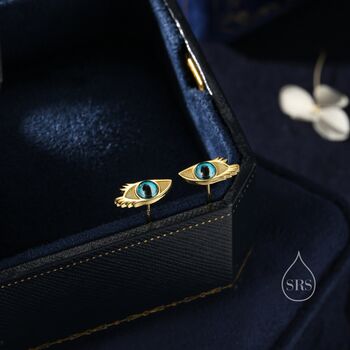 Sterling Silver Evil Eye Stud Earrings, 2 of 11