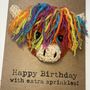 Rainbow Highland Cow Crochet Birthday Card Handmade Sprinkles, thumbnail 2 of 7