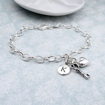 Sterling Silver Heart And Key Bracelet, 3 of 3