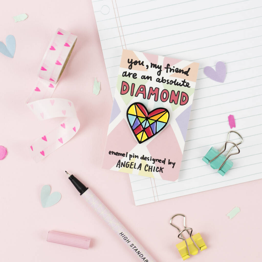 Rainbow Diamond Heart Pin, 1 of 8